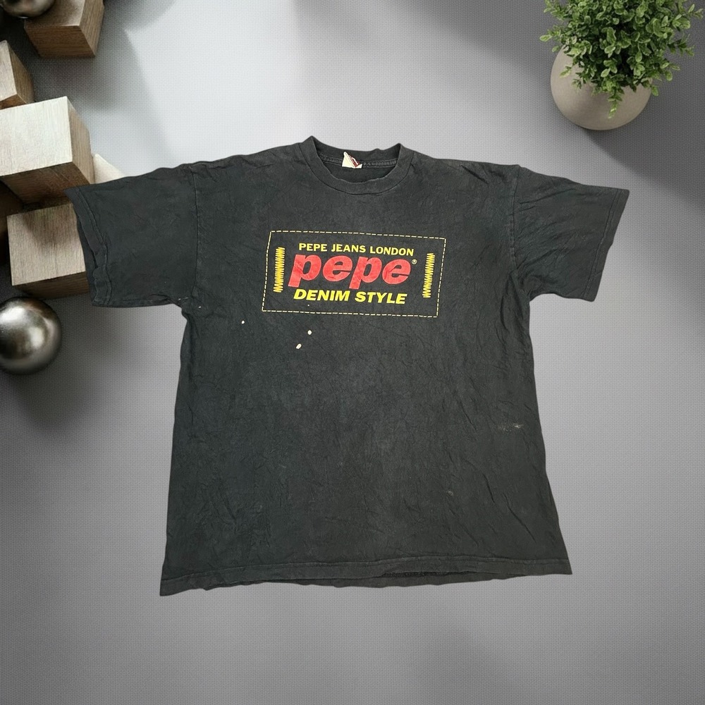 Vintage 90s Pepe Jeans London T Shirt Black Graphic XL Boxy Skater Streetwear